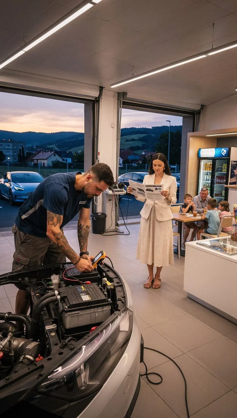 Moderné diagnostické zariadenie na testovanie elektrických batérií pre elektrické vozidlá.